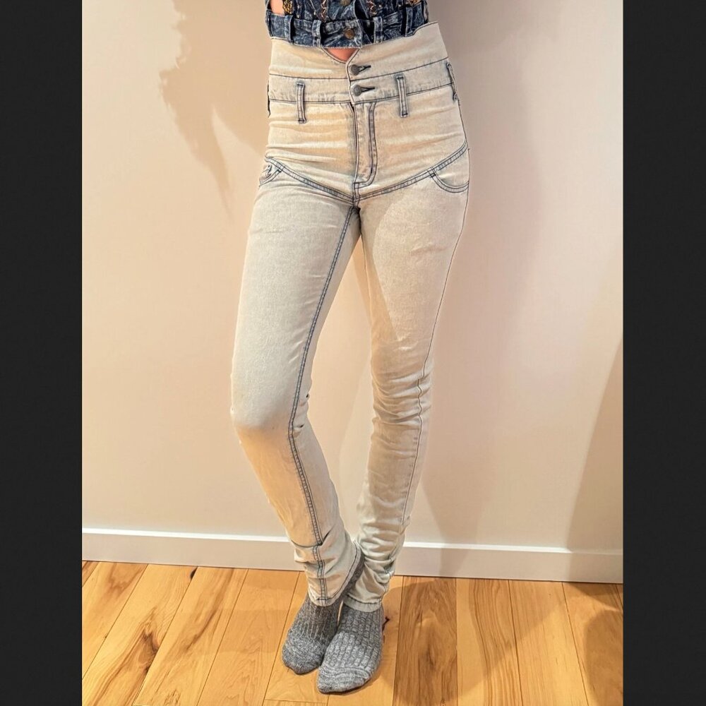 Cheap Monday Women's High Rise Jeans - Light Wash White Denim Skinny Mom
